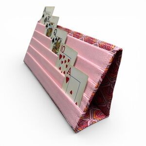 Hand Crafted Fabric Playing Card Holder 5 Pockets with Snap Closure 10.5” Pink